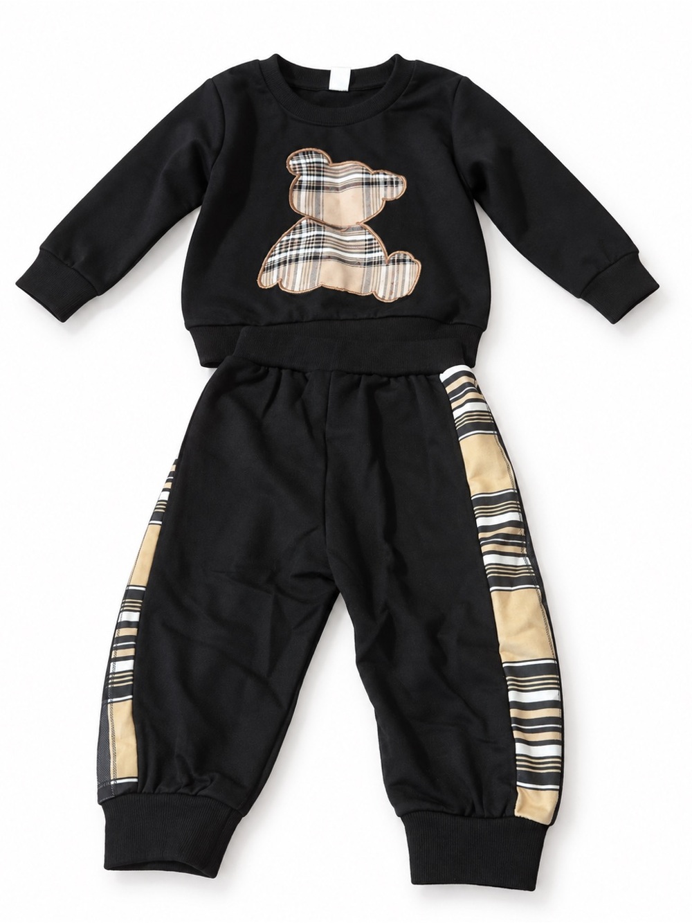 Kids Black Two-Piece Bear Appliqué Bottoms Set